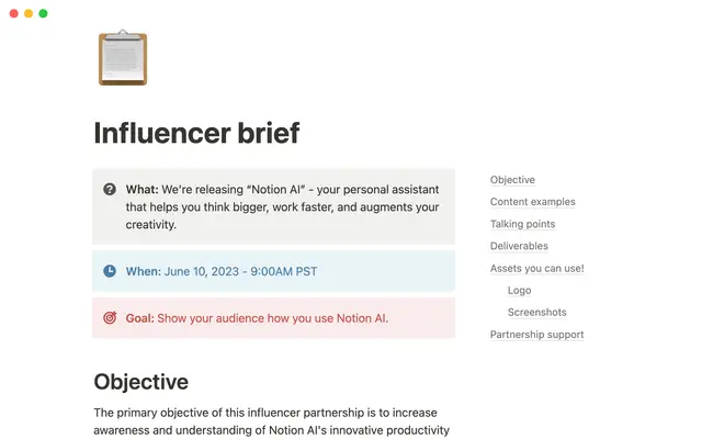 Influencer brief