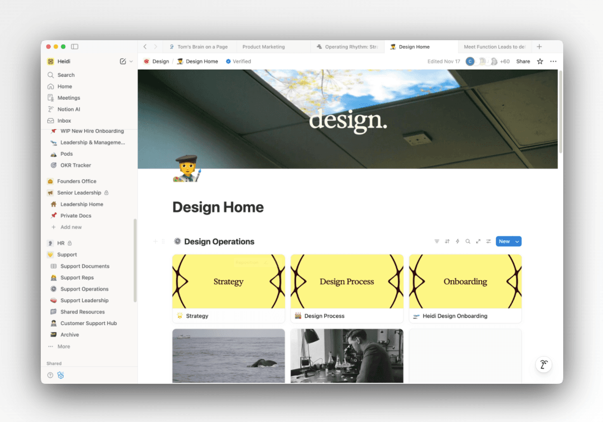 Heidi design team's Notion homepage