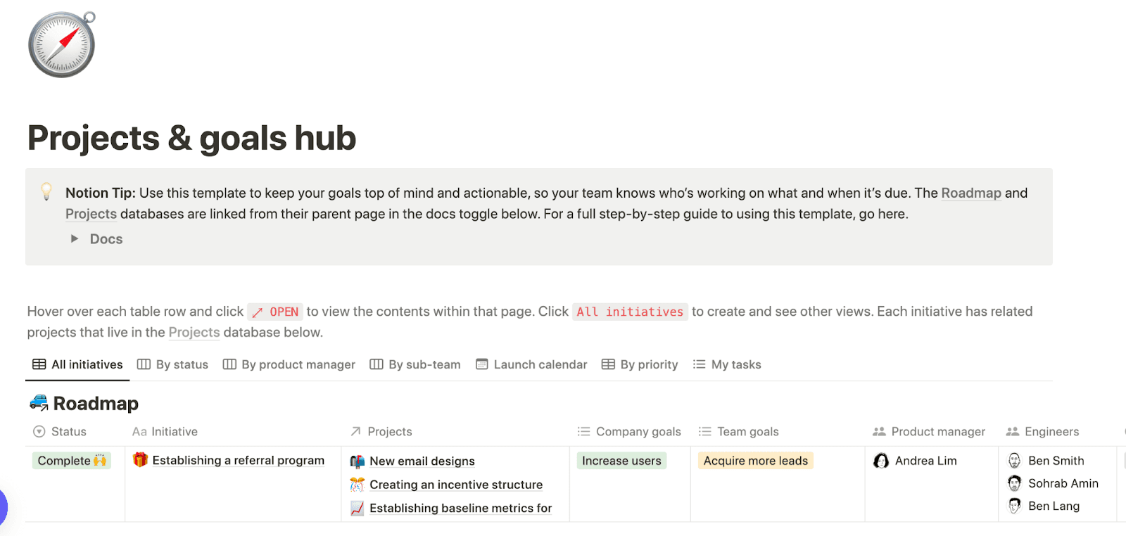 Projects & goals hub