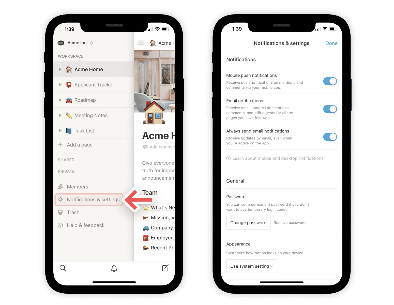 Notification settings - mobile