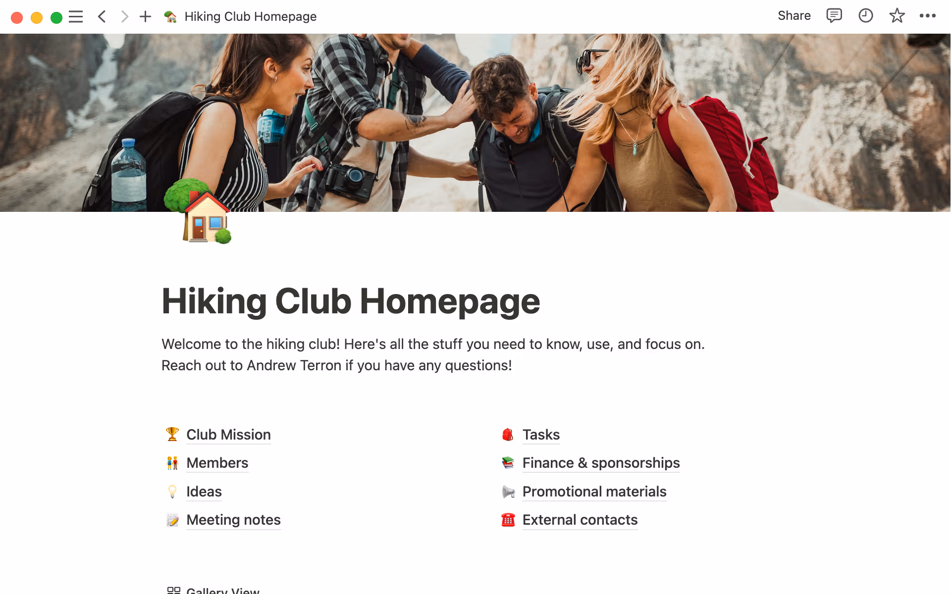 Create a homepage for your club and share it with all members.